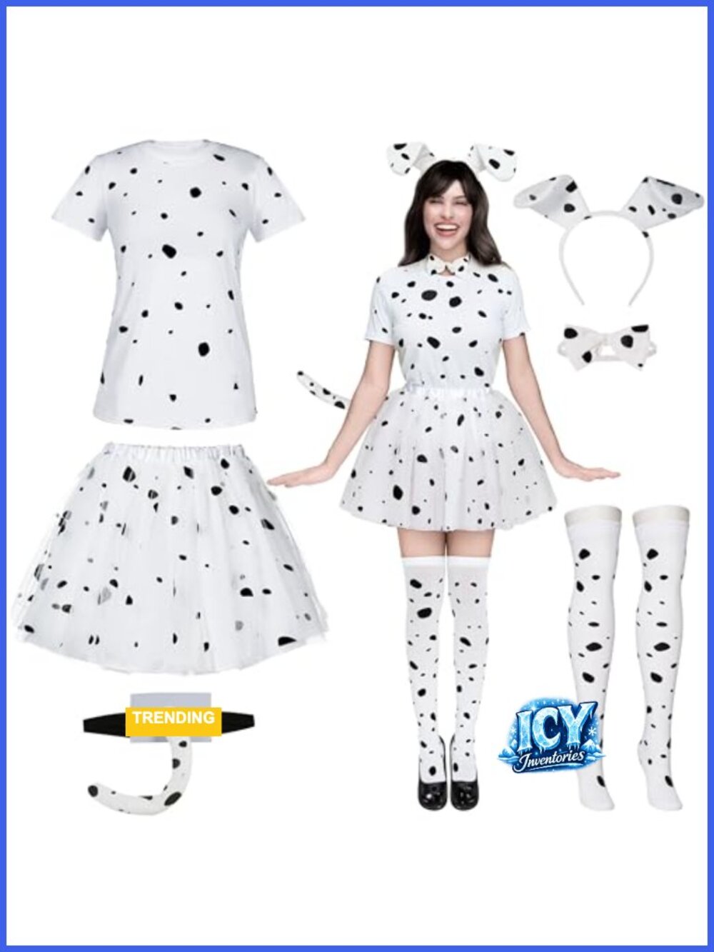 Dalmatian Dog Costume Set for Women 6 Pieces Halloween Tutu Skirt Headband